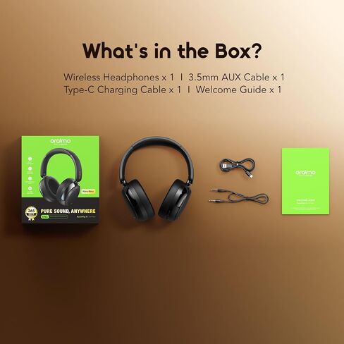 Oraimo Bluetooth Headphones Active Noise Cancelling, 65H Playtime, 3 EQ Modes, Deep Bass, Bluetooth 5.4, Wireless Over-Ear Headphones with Microphone for Office Travel, Black in Kuwait