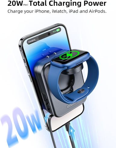 for Apple Watch Charger Block, 2 in 1 Wall Charger with Built-in Retractable Charging Cable, Travel Foldable Plug Power Adapter Compatible with iPhone iWatch (Black) in Kuwait