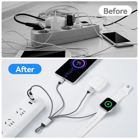 aceyoon 3in2 Multi Charging Cable 6-Charging Ways 0.75FT USB C/A to Magnetic Smartwatch Charger Data Cord 18W Travel Essentials for iPhone/AirPods/Samsung/Apple Watch in Kuwait