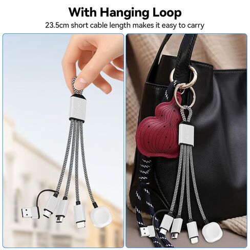 aceyoon 3in2 Multi Charging Cable 6-Charging Ways 0.75FT USB C/A to Magnetic Smartwatch Charger Data Cord 18W Travel Essentials for iPhone/AirPods/Samsung/Apple Watch in Kuwait