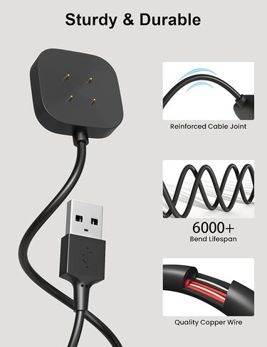 Compatible with Fitbit Sense & Versa 3 Charger Replacement Charging Cable Dock for Sense 2,Versa 4 Smartwatch 3.3Ft USB Magnetic Wireless Cord - 2Pack in Kuwait