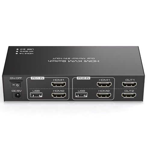 HDMI KVM Switch 2 Monitors 2 Computers 4K@30Hz for 2 Computers Share Dual Monitors and Keyboard Mouse Printer U Disk Support Extended/Copy Mode with 2 USB Cables and Controller in Kuwait