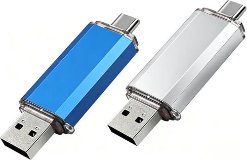 2-Pack 128GB USB Flash Drives, Dual Drive Type C + USB 2.0 Memory Stick Jump Drive, 2-in-1 Thumb Drive for Storage and Backup, Blue & Red in Kuwait