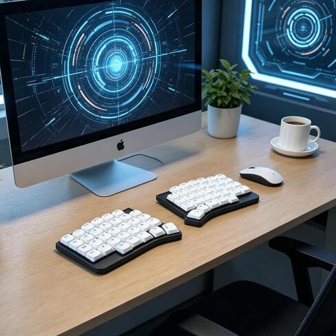 2.4G Wireless Choc Sofle Split Low Profle Ultrathin Mechanical Keyboard, Hot-Swappable, Compact 60% Layout,Ergonomic Design,Kaih Low profle Switch,PBT Keycaps (Black-W) in Kuwait