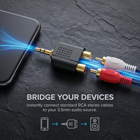 2-Piece 3.5mm Male to Dual RCA Female Audio Tap Adapter in Kuwait