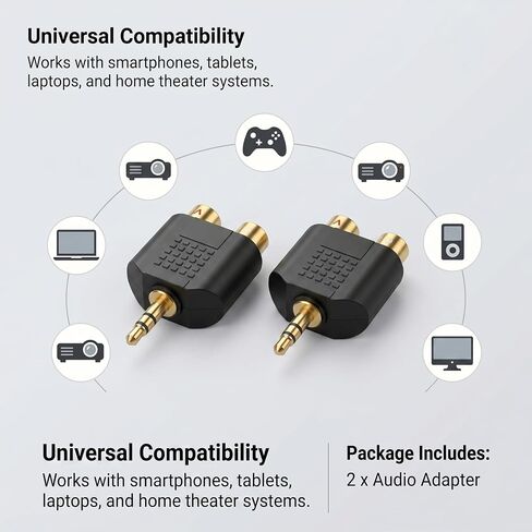 2-Piece 3.5mm Male to Dual RCA Female Audio Tap Adapter in Kuwait