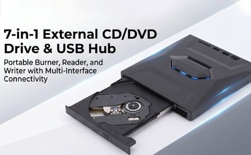 Tangxi 7 in 1 External DVD Drive, Portable CD DVD Burner CD ROM External Drive for Laptop, USB 3.0 & Type C, SD TF Port in Kuwait