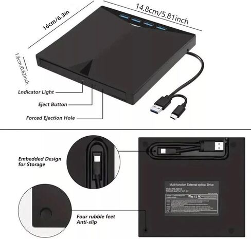 7 in 1 USB 3.0 Ultra-Slim External CD/DVD Drive Portable CD/DVD ROM +/-RW Optical Disc Drive for Laptop PC in Kuwait