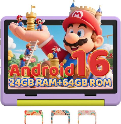 Gleeso Kids Tablet 10 Inch, Android 16 Tablet for Kids, 24GB RAM 64GB ROM 1TB Expand, 6000mAh Battery, Tablet for Toddler Children with case, Parental Control & UKIDOZ, BT5.4, Dual Camera, Gift-Blue in Kuwait