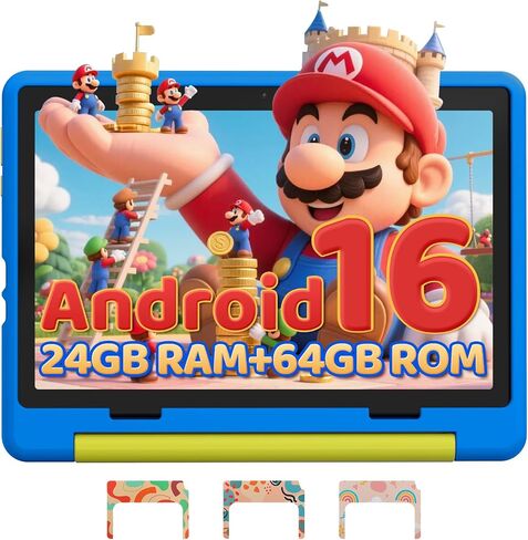 Gleeso Kids Tablet 10 Inch, Android 16 Tablet for Kids, 24GB RAM 64GB ROM 1TB Expand, 6000mAh Battery, Tablet for Toddler Children with case, Parental Control & UKIDOZ, BT5.4, Dual Camera, Gift-Blue in Saudi Arabia