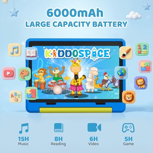 Gleeso Kids Tablet 10 Inch, Android 16 Tablet for Kids, 24GB RAM 64GB ROM 1TB Expand, 6000mAh Battery, Tablet for Toddler Children with case, Parental Control & UKIDOZ, BT5.4, Dual Camera, Gift-Blue in Saudi Arabia