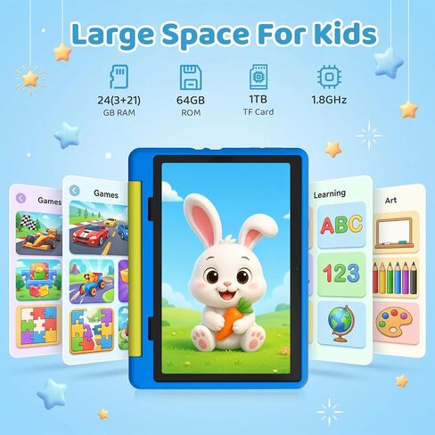 Gleeso Kids Tablet 10 Inch, Android 16 Tablet for Kids, 24GB RAM 64GB ROM 1TB Expand, 6000mAh Battery, Tablet for Toddler Children with case, Parental Control & UKIDOZ, BT5.4, Dual Camera, Gift-Blue in Saudi Arabia