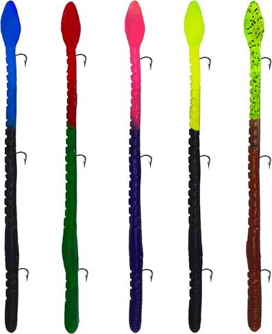 Delong Lures 6" KILR Worms Pre-Rigged for Bass, Pike and Anything in Between, Bass Lures Bait Tackle 5 Per Pack in Kuwait
