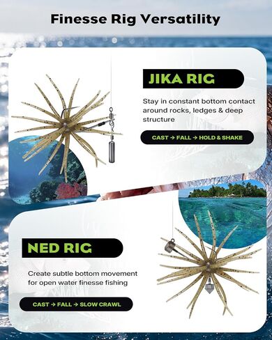 Pawfly 6Pcs Urchin Baits for Bass Fishing, Urchin Style Soft Lures for Bass in Kuwait
