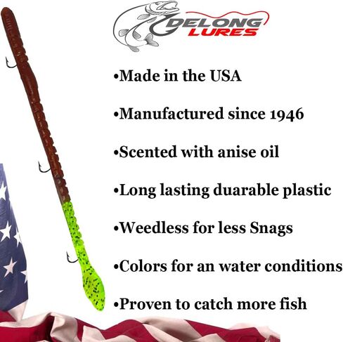 Delong Lures 6" KILR Worms Pre-Rigged for Bass, Pike and Anything in Between, Bass Lures Bait Tackle 5 Per Pack in Kuwait