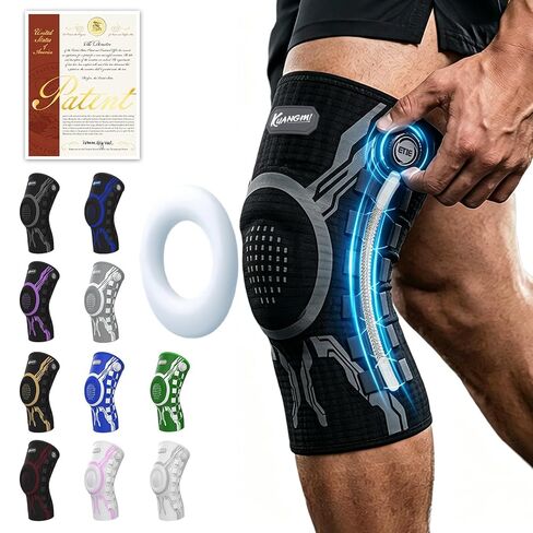 Kuangmi Knob Knee Brace for Pain Relief, Knee Support with Patella Gel Pad & Side Stabilizers, Compression Knee Sleeve for Workout, Arthritis, Joint Pain, Meniscus Tear (Black,Right,Large,Single) in Saudi Arabia