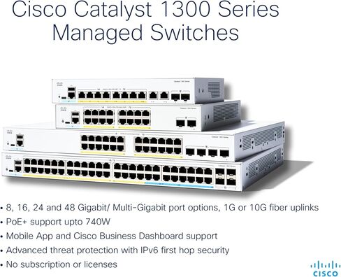 Cisco Catalyst 1300-12XT-2X Managed Switch, 12 Port 10G Copper, 2x10GE SFP+, (C1300-12XT-2X) (Renewed) in Kuwait