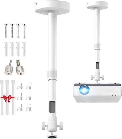 2-Be-Best Projector Mount with New Gimbal ¼-Inch Screw Longer Length 14-24 in / 37-62 cm Projector Ceiling/Wall Mount 360° Rotatable Ceiling Projectors Mounts Adjustable Bracket Universal Mount White in Kuwait