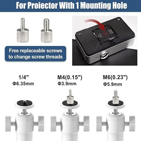 2-Be-Best Projector Mount with New Gimbal ¼-Inch Screw Longer Length 14-24 in / 37-62 cm Projector Ceiling/Wall Mount 360° Rotatable Ceiling Projectors Mounts Adjustable Bracket Universal Mount White in Kuwait
