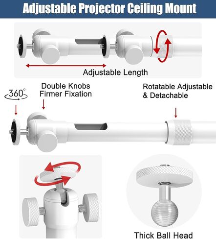 2-Be-Best Projector Mount with New Gimbal ¼-Inch Screw Longer Length 14-24 in / 37-62 cm Projector Ceiling/Wall Mount 360° Rotatable Ceiling Projectors Mounts Adjustable Bracket Universal Mount White in Kuwait