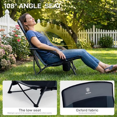 EVER ADVANCED Low Profile Beach Chair for Adults, Lightweight Portable Camping Chair with Cup Holder & Carry Bag, 350lbs Capacity for Sand, Lawn, Travel, Picnic, Festival and Concert in Kuwait