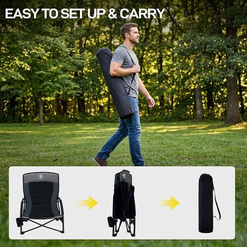EVER ADVANCED Low Profile Beach Chair for Adults, Lightweight Portable Camping Chair with Cup Holder & Carry Bag, 350lbs Capacity for Sand, Lawn, Travel, Picnic, Festival and Concert in Kuwait