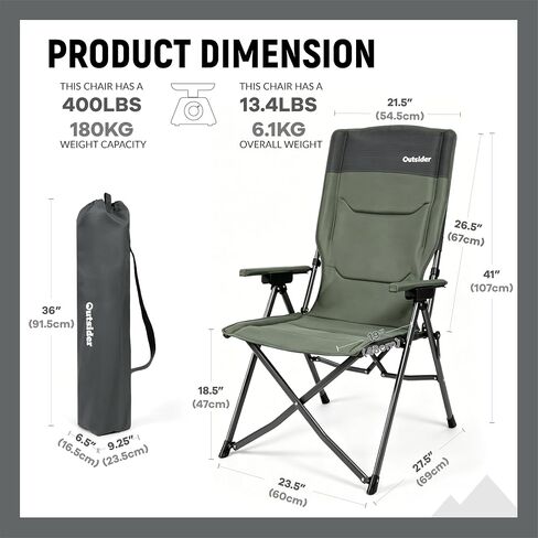 OUTSIDER Oversized 3-Position Camping Chair, Green in Kuwait