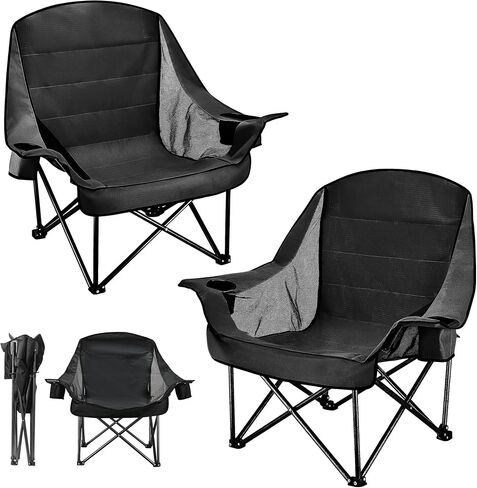 2 Pack Oversized Camping Chairs for Adults & Teens, Heavy Duty 400 LBS Capacity Portable Folding Mesh Lawn Chairs for Camping, Beach, Picnic, Patio, Fishing, RV (Black, Mesh) in Kuwait