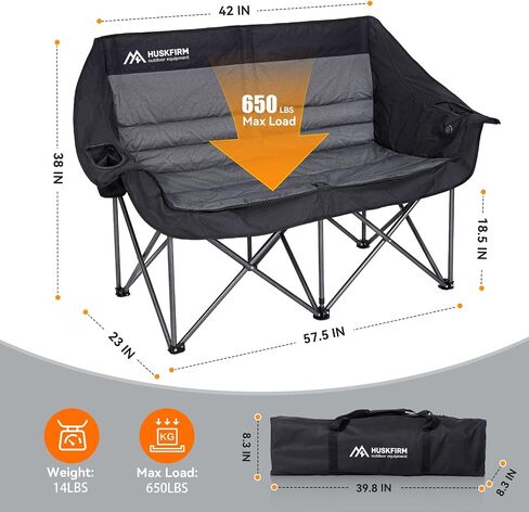 Heated Double Camping Chair, Support 650lbs, Black（Battery Not Included） in Saudi Arabia