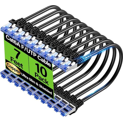 Cat6A Ethernet Cable Shielded 10Gbps 50 ft, Slim Shielded (F/UTP) Ethernet Cable Cat 6, Flexible 28AWG Bare Copper Cat6 Cable, Space-Saving Cat 6a Network Cable for Server, Data Center, Black in Kuwait