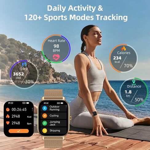 Smart Watch For Women Android/iPhone: Fitness Trackers Smartwatch 1.85" Bluetooth Calls Answer/Make IP68 Waterproof Womens Watches Activity Pedometer Heart Rate Monitor 130+ Sports Model 3 Bands in Kuwait