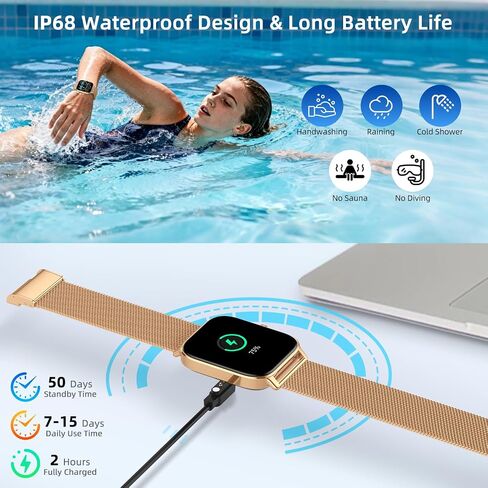 Smart Watch For Women Android/iPhone: Fitness Trackers Smartwatch 1.85" Bluetooth Calls Answer/Make IP68 Waterproof Womens Watches Activity Pedometer Heart Rate Monitor 130+ Sports Model 3 Bands in Kuwait