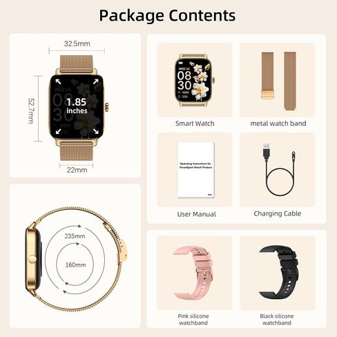 Smart Watch For Women Android/iPhone: Fitness Trackers Smartwatch 1.85" Bluetooth Calls Answer/Make IP68 Waterproof Womens Watches Activity Pedometer Heart Rate Monitor 130+ Sports Model 3 Bands in Kuwait