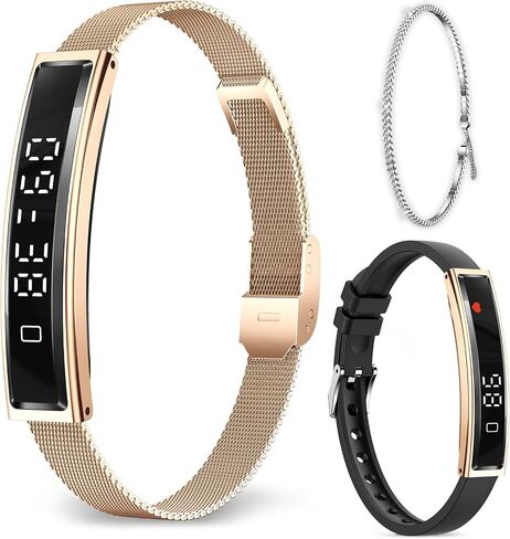 Smart Bracelet for Women Men, Slim Fitness Tracker Smart Wristband with Heart Rate/Blood Oxygen/Sleep Monitor/Pedometer,12 Sports Activity Tracker, Smart watch for Android iPhone,2 Bands,Silver in Kuwait
