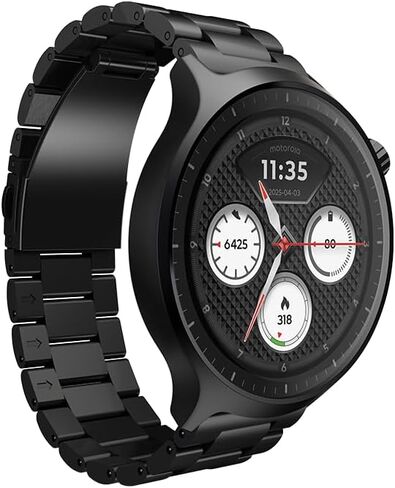 Motorola Moto Watch, OLED 1.4" Display, Bluetooth 5.3, Moto AI, Round, Black Stainless Steel Band, Built-in GPS, Waterproof, for Android Devices (Black) in Kuwait