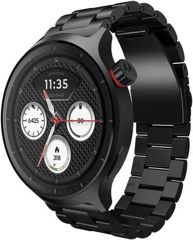 Motorola Moto Watch, OLED 1.4" Display, Bluetooth 5.3, Moto AI, Round, Black Stainless Steel Band, Built-in GPS, Waterproof, for Android Devices (Black) in Kuwait