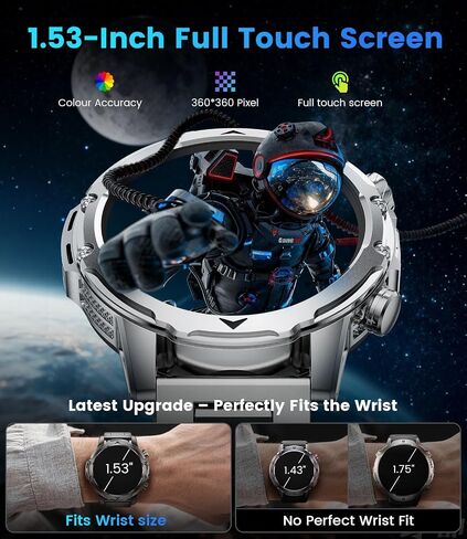 FITFLEX Military Smart Watches for Men with Answer/Make Call, 1.53“ HD Smart Watch with 1000 mAh Battery/LED Torch/120+Sports/Waterproof IP68, Watch for Men Compatible with Android/iOS(Silver) in Kuwait