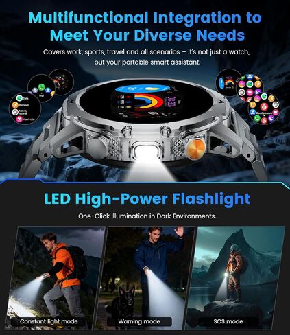 FITFLEX Military Smart Watches for Men with Answer/Make Call, 1.53“ HD Smart Watch with 1000 mAh Battery/LED Torch/120+Sports/Waterproof IP68, Watch for Men Compatible with Android/iOS(Silver) in Kuwait