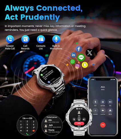 FITFLEX Military Smart Watches for Men with Answer/Make Call, 1.53“ HD Smart Watch with 1000 mAh Battery/LED Torch/120+Sports/Waterproof IP68, Watch for Men Compatible with Android/iOS(Silver) in Kuwait