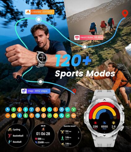 FITFLEX Military Smart Watches for Men with Answer/Make Call, 1.53“ HD Smart Watch with 1000 mAh Battery/LED Torch/120+Sports/Waterproof IP68, Watch for Men Compatible with Android/iOS(Silver) in Kuwait