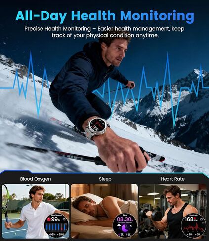 FITFLEX Military Smart Watches for Men with Answer/Make Call, 1.53“ HD Smart Watch with 1000 mAh Battery/LED Torch/120+Sports/Waterproof IP68, Watch for Men Compatible with Android/iOS(Silver) in Kuwait