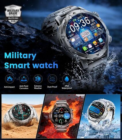 FITFLEX Military Smart Watches for Men with Answer/Make Call, 1.53“ HD Smart Watch with 1000 mAh Battery/LED Torch/120+Sports/Waterproof IP68, Watch for Men Compatible with Android/iOS(Silver) in Kuwait
