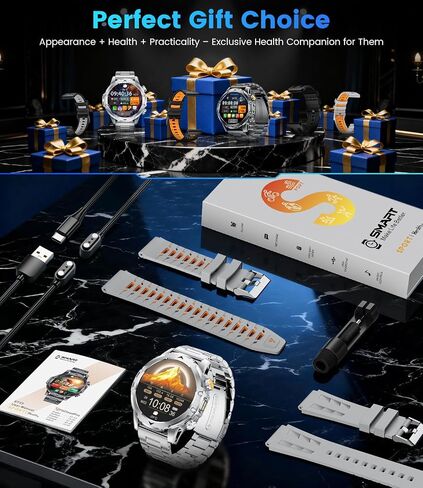 FITFLEX Military Smart Watches for Men with Answer/Make Call, 1.53“ HD Smart Watch with 1000 mAh Battery/LED Torch/120+Sports/Waterproof IP68, Watch for Men Compatible with Android/iOS(Silver) in Kuwait