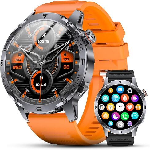 Military Smart Watch for Men, 1.43'' AMOLED Rugged Smart Watch with 600mAh Battery/Heart Rate/Blood Pressure/Sleep Monitor,IP68 Waterproof Fitness Tracker Watch for Android iPhone Black in Kuwait