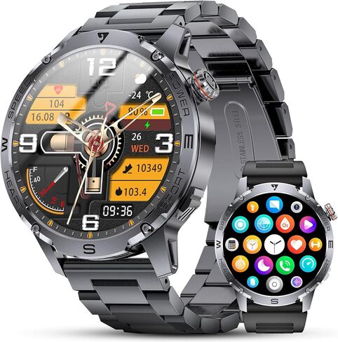 Military Smart Watch for Men, 1.43'' AMOLED Rugged Smart Watch with 600mAh Battery/Heart Rate/Blood Pressure/Sleep Monitor,IP68 Waterproof Fitness Tracker Watch for Android iPhone Black in Saudi Arabia