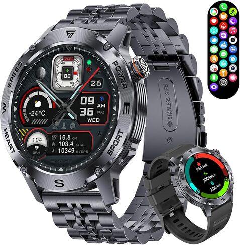 Military Smart Watch for Men, 1.43'' AMOLED Rugged Smart Watch with 600mAh Battery/Heart Rate/Blood Pressure/Sleep Monitor,IP68 Waterproof Fitness Tracker Watch for Android iPhone Black in Saudi Arabia