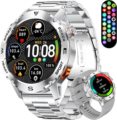Military Smart Watch for Men, 1.43'' AMOLED Rugged Smart Watch with 600mAh Battery/Heart Rate/Blood Pressure/Sleep Monitor,IP68 Waterproof Fitness Tracker Watch for Android iPhone Black in Saudi Arabia