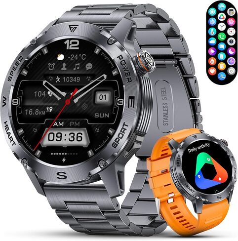 Military Smart Watch for Men, 1.43'' AMOLED Rugged Smart Watch with 600mAh Battery/Heart Rate/Blood Pressure/Sleep Monitor,IP68 Waterproof Fitness Tracker Watch for Android iPhone Black in Saudi Arabia