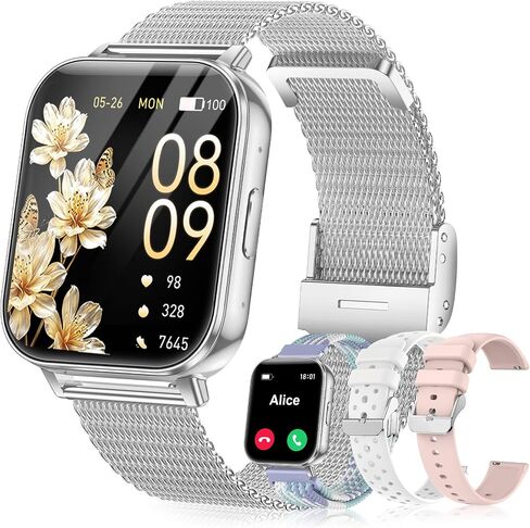 Smart Watch for Women, 1.85" HD Fitness Tracker with Bluetooth Call, 1000mAh Battery, 130+ Sports Modes, Heart Rate/Sleep Monitor, IP68 Waterproof with 4 Bands, Compatible with iOS/Android(Rose Gold) in Kuwait