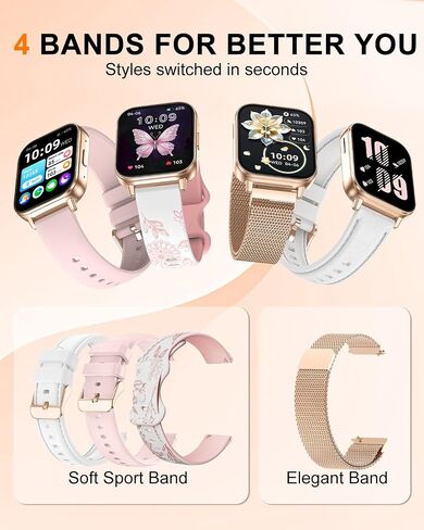 Smart Watch for Women, 1.85" HD Fitness Tracker with Bluetooth Call, 1000mAh Battery, 130+ Sports Modes, Heart Rate/Sleep Monitor, IP68 Waterproof with 4 Bands, Compatible with iOS/Android(Rose Gold) in Saudi Arabia